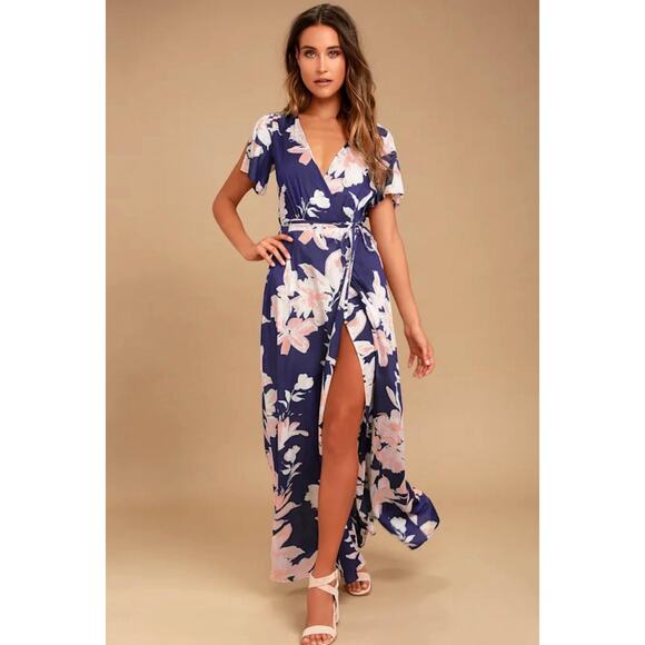 Lulus Azalea Regalia Navy Blue Floral Maxi Dress - Size S - Picture 1 of 12